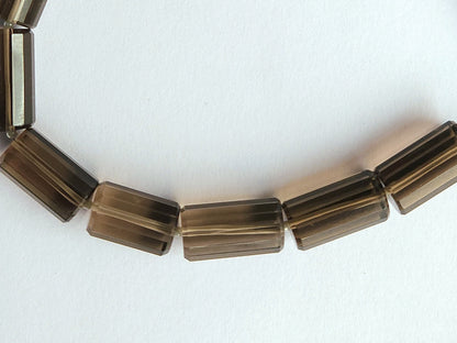Natural Smoky Quartz Faceted Cylindrical Beads