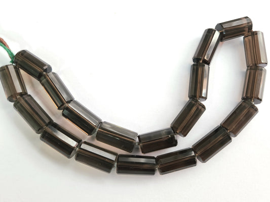 Natural Smoky Quartz Faceted Cylindrical Beads 