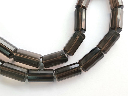 Natural Smoky Quartz Faceted Cylindrical Beads