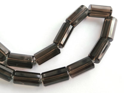 Natural Smoky Quartz Faceted Cylindrical Beads