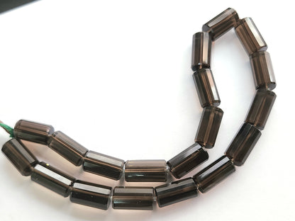 Natural Smoky Quartz Faceted Cylindrical Beads