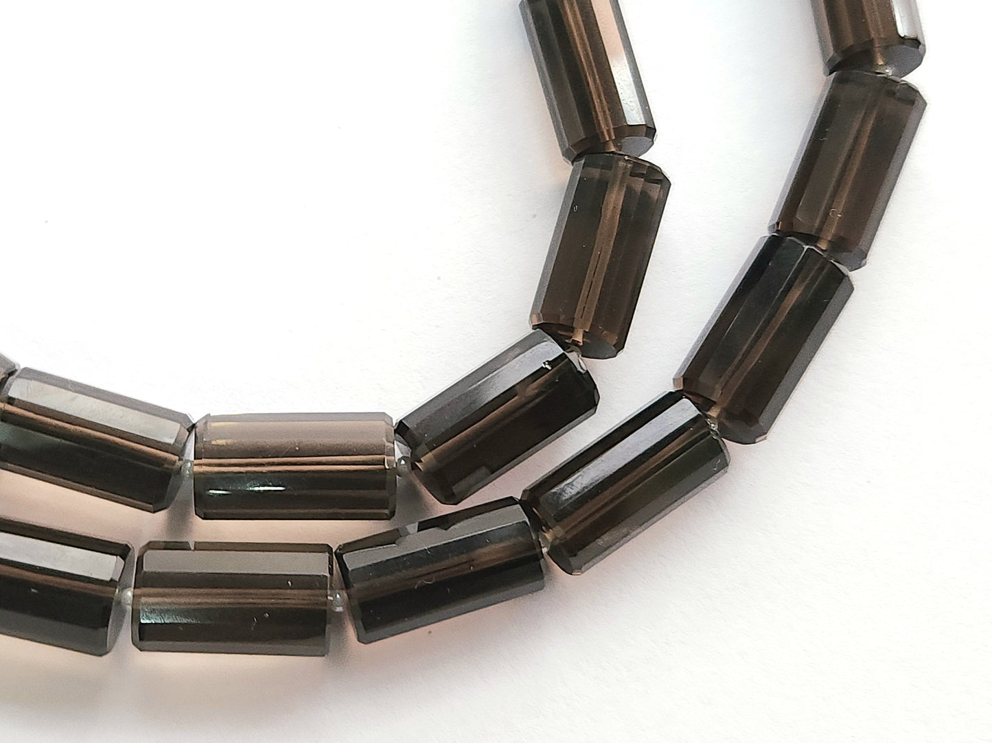 Natural Smoky Quartz Faceted Cylindrical Beads