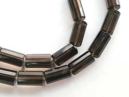 Natural Smoky Quartz Faceted Cylindrical Beads