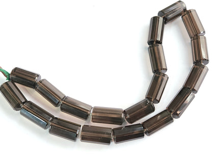 Natural Smoky Quartz Faceted Cylindrical Beads