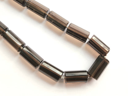 Natural Smoky Quartz Faceted Cylindrical Beads
