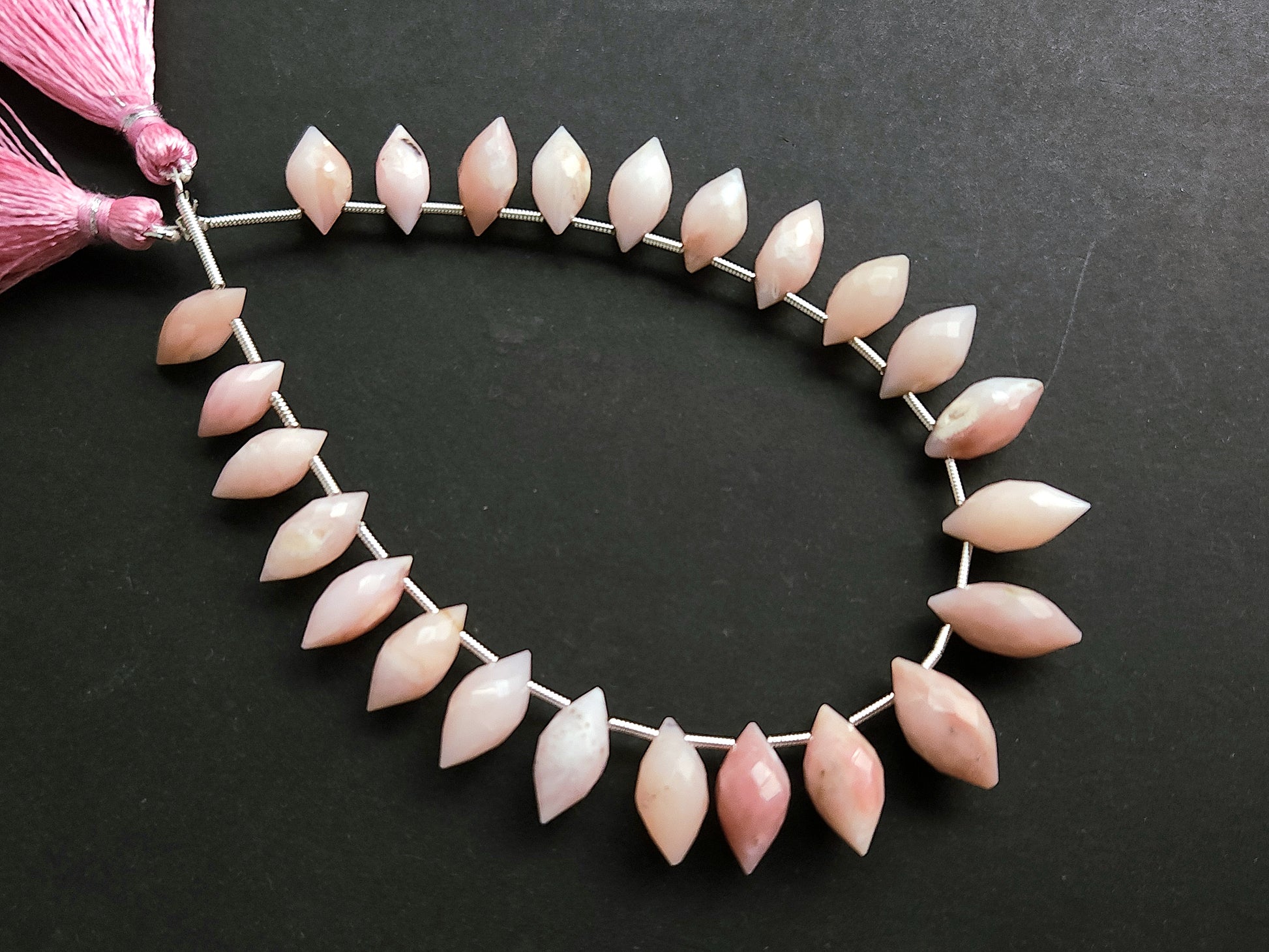 Natural Peruvian Pink Opal Olive Drops | Pink Opal Faceted Drops | 24 Pieces | 6x12 To 8x15 MM Gemstone Beads for Earrings & Jewelry Making