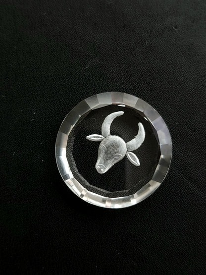 Natural Crystal Quartz Reverse Intaglio/Carving | Taurus Zodiac Sign