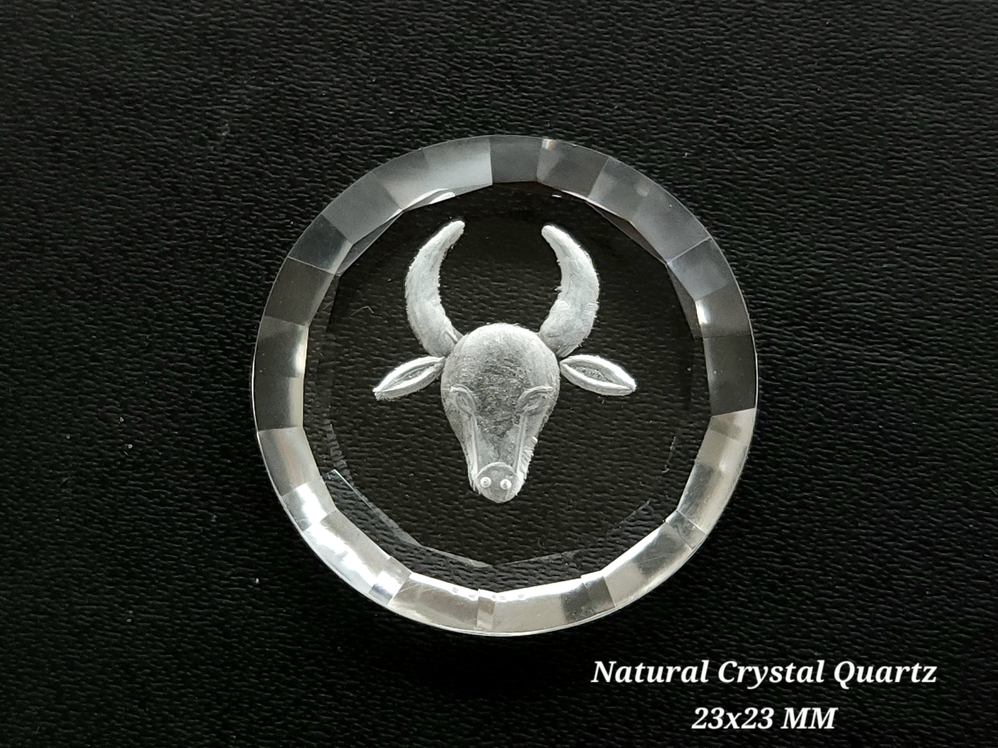 Natural Crystal Quartz Reverse Intaglio | Gemstone Reverse Carving | Taurus Zodiac Sign Hand Engraved For Pendant, Charms & Jewelry Making