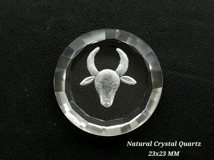 Natural Crystal Quartz Reverse Intaglio | Gemstone Reverse Carving | Taurus Zodiac Sign Hand Engraved For Pendant, Charms & Jewelry Making