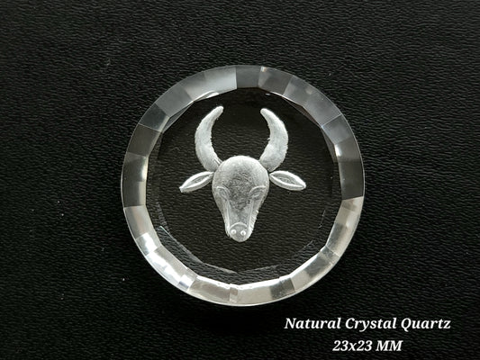Natural Crystal Quartz Reverse Intaglio | Gemstone Reverse Carving | Taurus Zodiac Sign Hand Engraved For Pendant, Charms & Jewelry Making