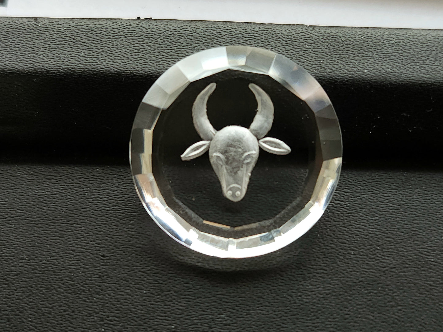 Natural Crystal Quartz Reverse Intaglio/Carving | Taurus Zodiac Sign