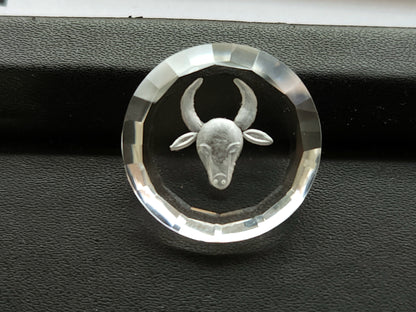 Natural Crystal Quartz Reverse Intaglio/Carving | Taurus Zodiac Sign