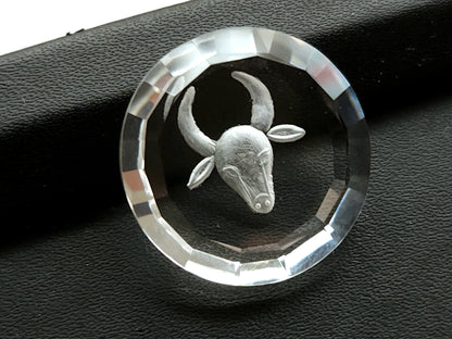 Natural Crystal Quartz Reverse Intaglio/Carving | Taurus Zodiac Sign