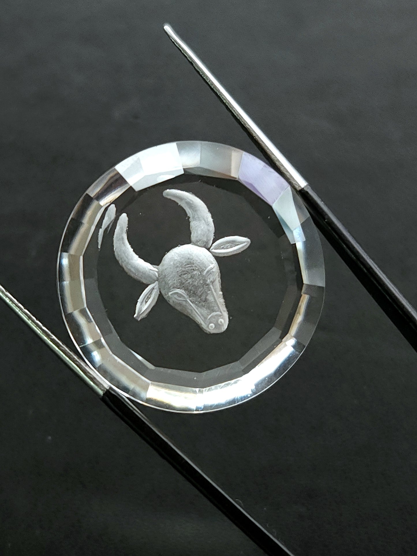 Natural Crystal Quartz Reverse Intaglio/Carving | Taurus Zodiac Sign