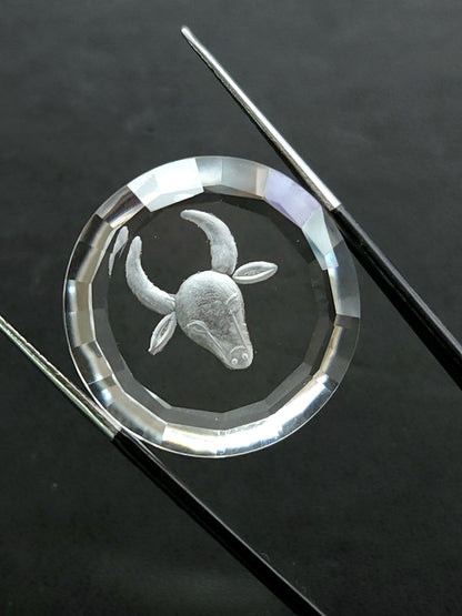 Natural Crystal Quartz Reverse Intaglio/Carving | Taurus Zodiac Sign