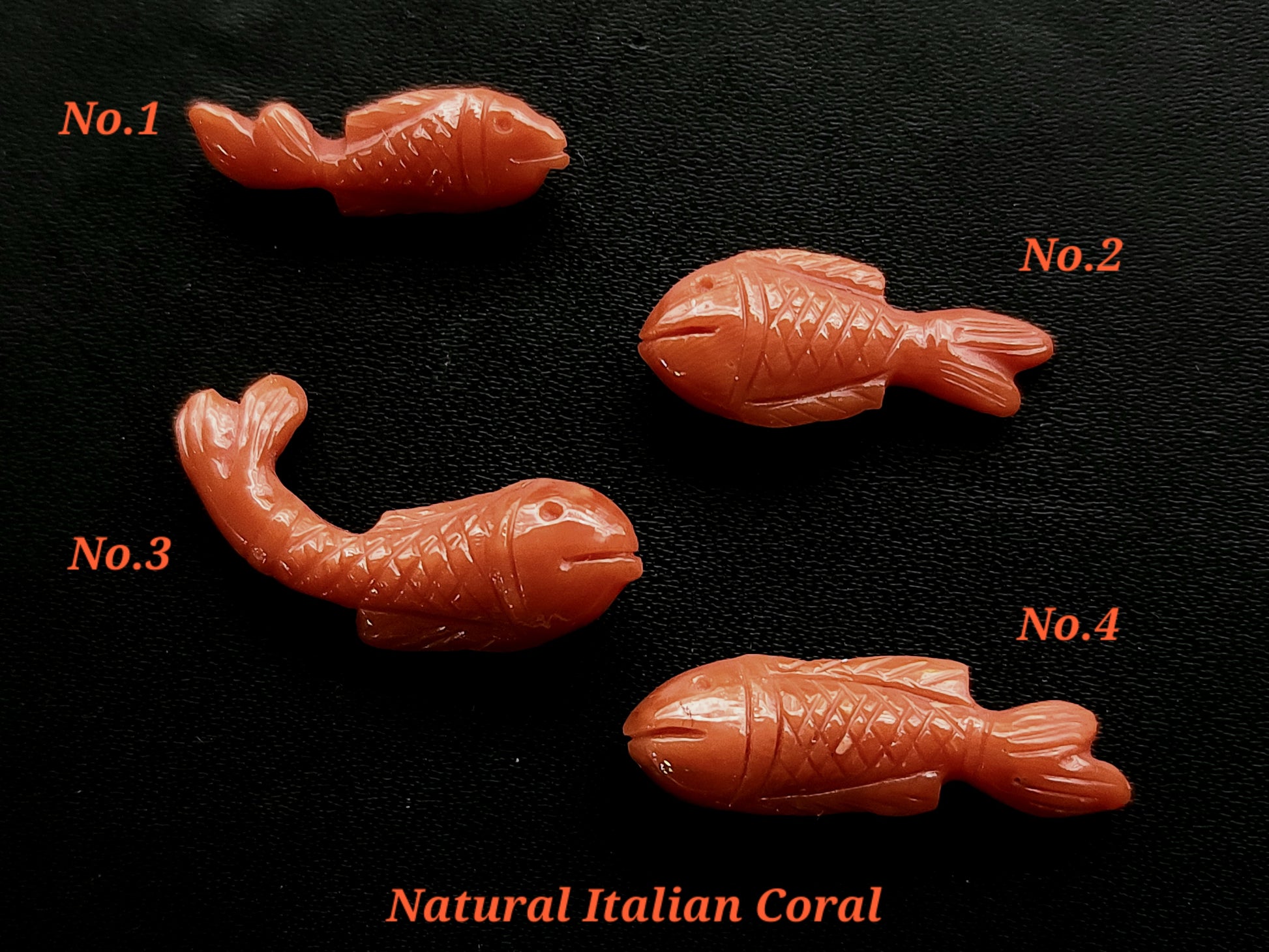 Natural Italian Coral Fish Carvings | Carved Fishes | Genuine Red Coral Gemstone Carvings | Carvings For Pendants, Charms & Jewelry Making