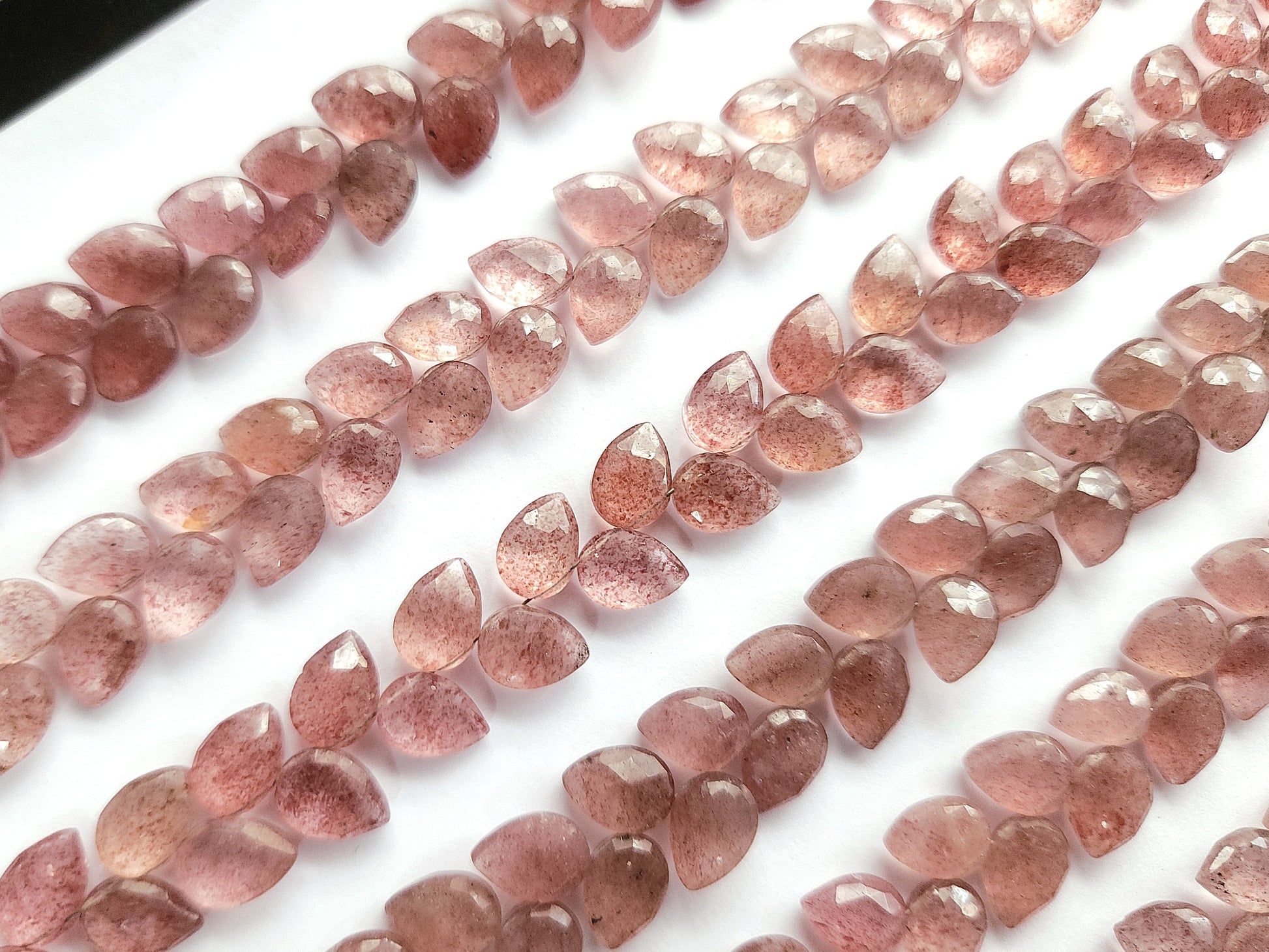 Natural Pink Strawberry Pear Faceted Briolette Beads | Tulip Flower Buds 