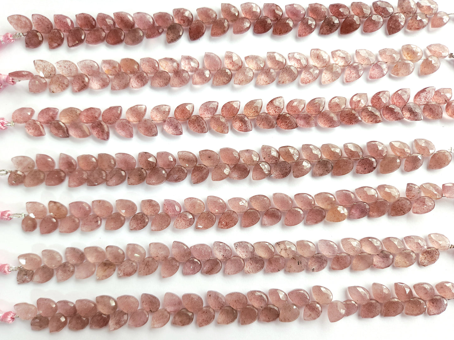 Natural Pink Strawberry Pear Faceted Briolette Beads | Tulip Flower Buds