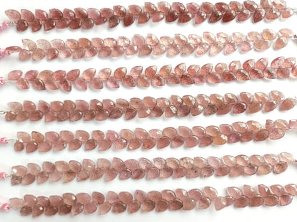 Natural Pink Strawberry Pear Faceted Briolette Beads | Tulip Flower Buds