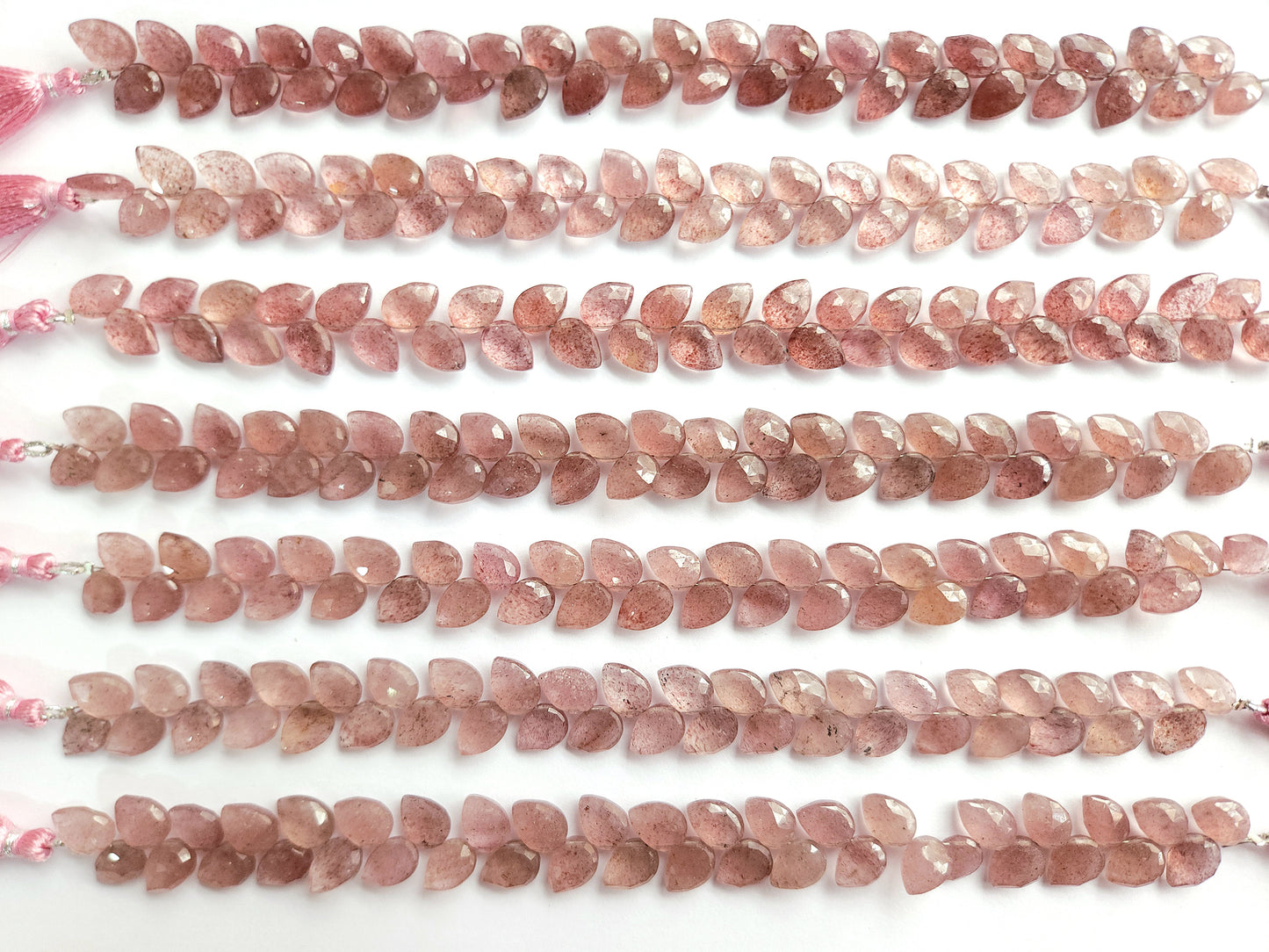 Natural Pink Strawberry Pear Faceted Briolette Beads | Tulip Flower Buds