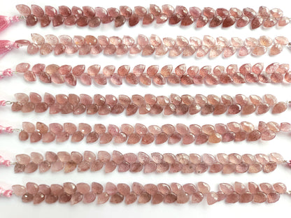 Natural Pink Strawberry Pear Faceted Briolette Beads | Tulip Flower Buds