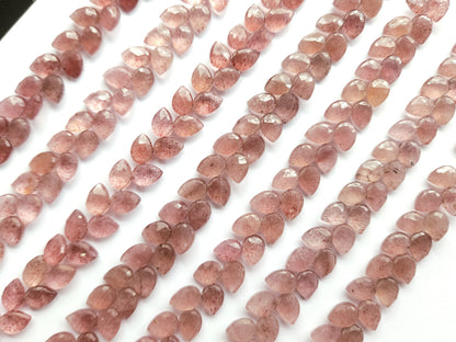 Natural Pink Strawberry Pear Faceted Briolette Beads | Tulip Flower Buds