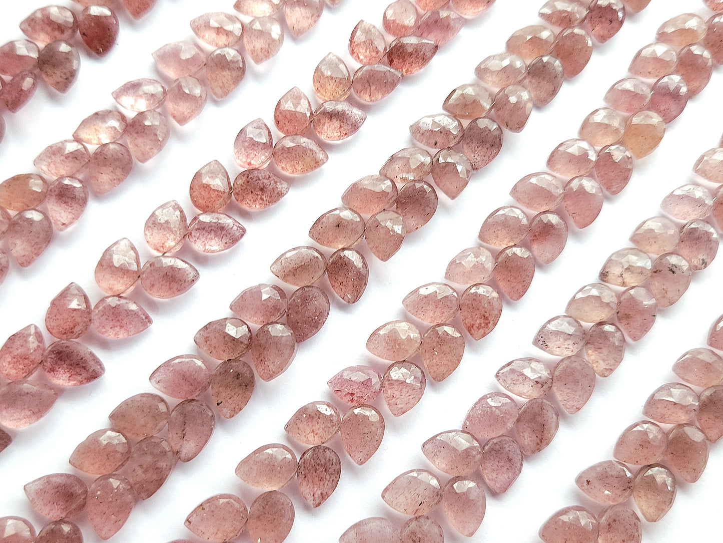 Natural Pink Strawberry Pear Faceted Briolette Beads | Tulip Flower Buds