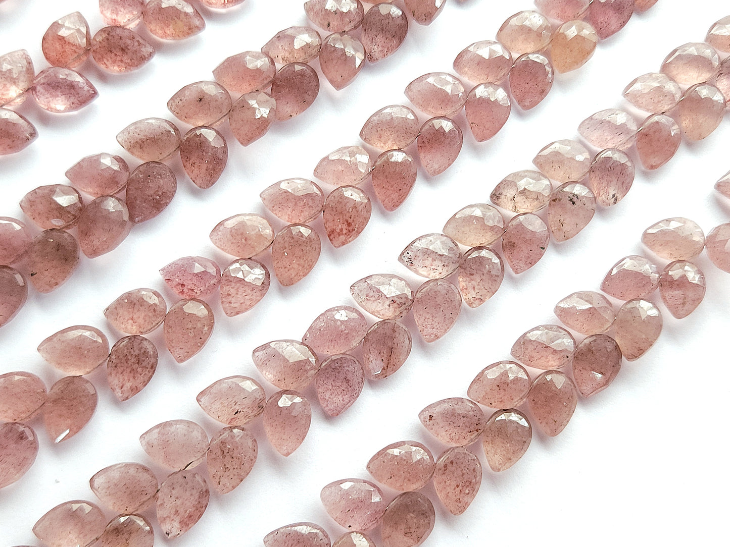 Natural Pink Strawberry Pear Faceted Briolette Beads | Tulip Flower Buds