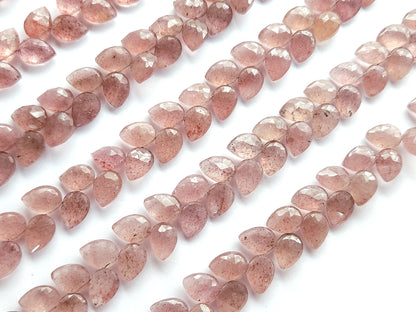 Natural Pink Strawberry Pear Faceted Briolette Beads | Tulip Flower Buds