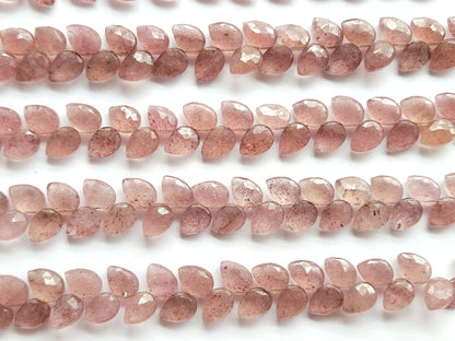 Natural Pink Strawberry Pear Faceted Briolette Beads | Tulip Flower Buds