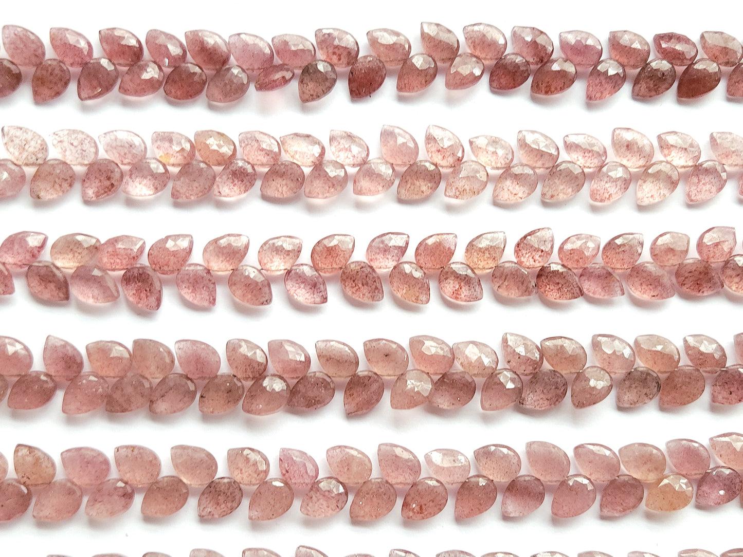 Natural Pink Strawberry Pear Faceted Briolette Beads | Tulip Flower Buds