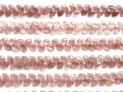 Natural Pink Strawberry Pear Faceted Briolette Beads | Tulip Flower Buds