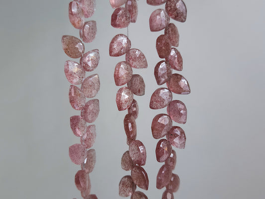 Natural Pink Strawberry Pear Faceted Briolette Beads | Tulip Flower Buds