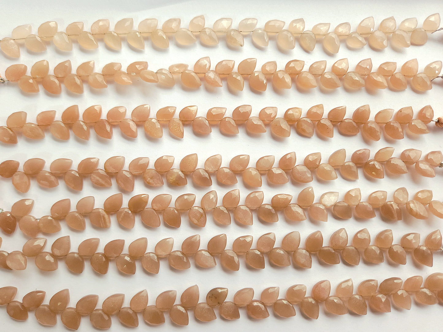 Natural Peach Moonstone Pear Faceted Briolette Beads | Tulip Flower Buds