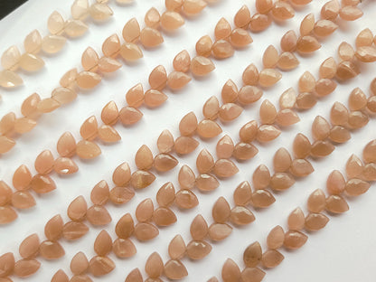 Natural Peach Moonstone Pear Faceted Briolette Beads | Tulip Flower Buds