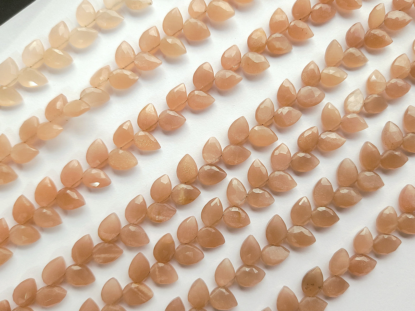 Natural Peach Moonstone Pear Faceted Briolette Beads | Tulip Flower Buds