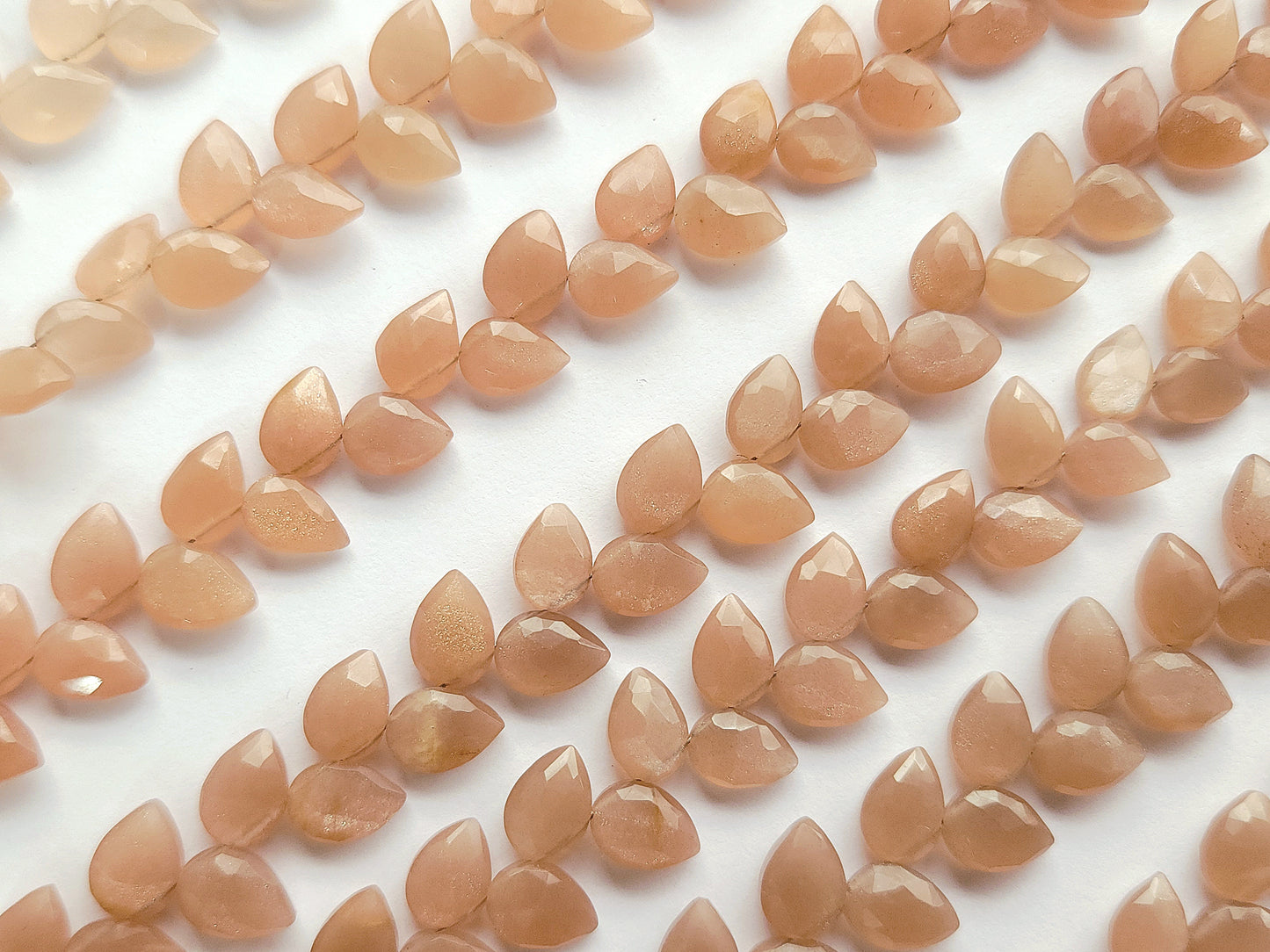 Natural Peach Moonstone Pear Faceted Briolette Beads | Tulip Flower Buds |Diagonal Drill | 8 Inch| Teardrop Briolette Beads | Jewelry Making