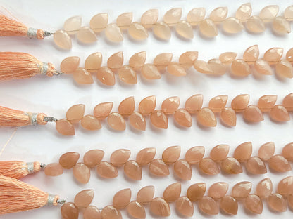 Natural Peach Moonstone Pear Faceted Briolette Beads | Tulip Flower Buds