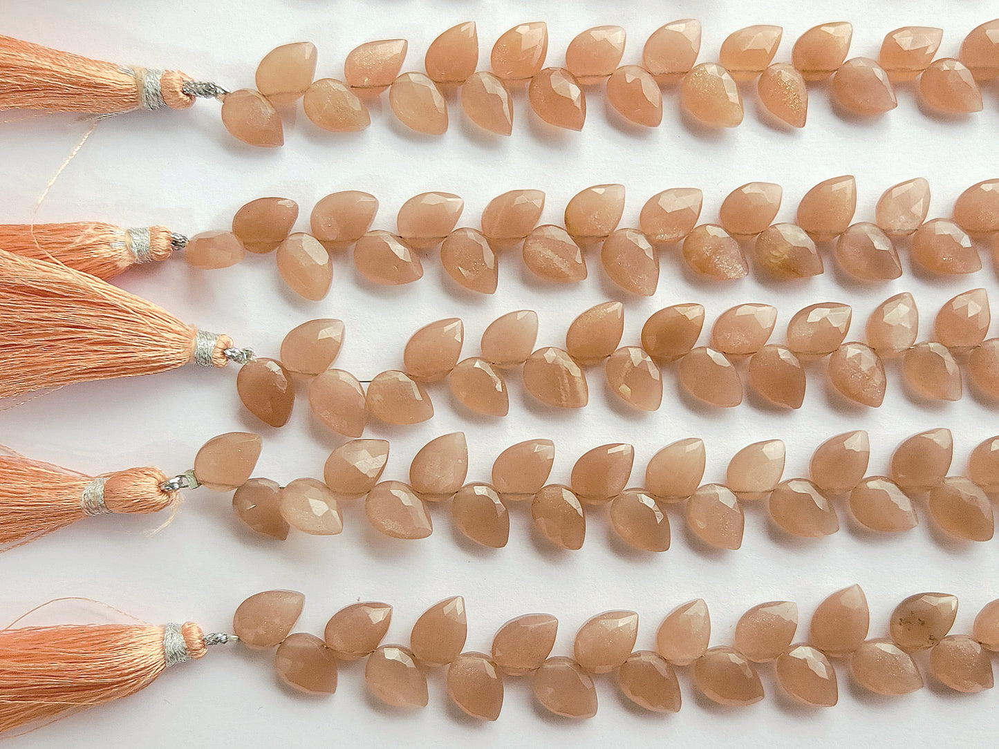 Natural Peach Moonstone Pear Faceted Briolette Beads | Tulip Flower Buds