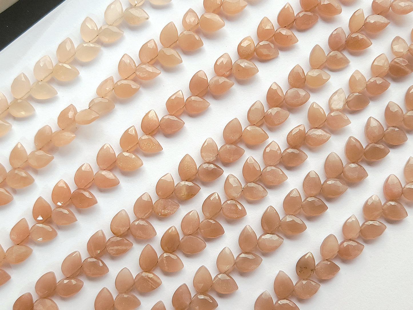 Natural Peach Moonstone Pear Faceted Briolette Beads | Tulip Flower Buds