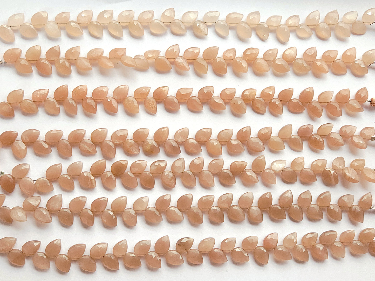 Natural Peach Moonstone Pear Faceted Briolette Beads | Tulip Flower Buds