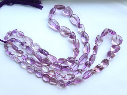20 Inch Natural Amethyst Smooth Tumble Beads | Pink Amethyst Gemstone Smooth Nugget Beads for Necklace & Jewelry Making
