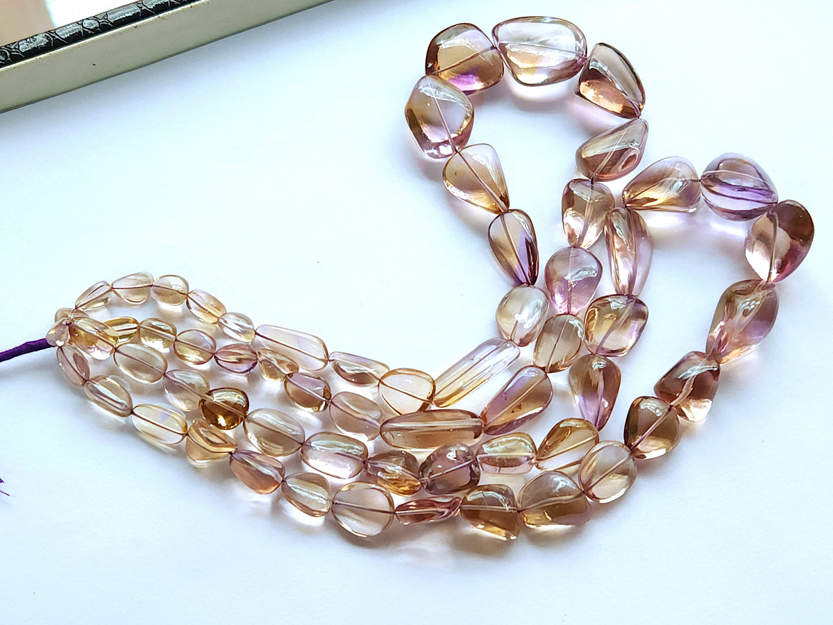 Natural Bi-Colour Ametrine Smooth Tumble/Nugget Shape Beads