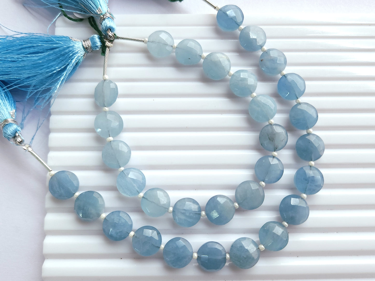 Natural Aquamarine Round Faceted Briolette Beads