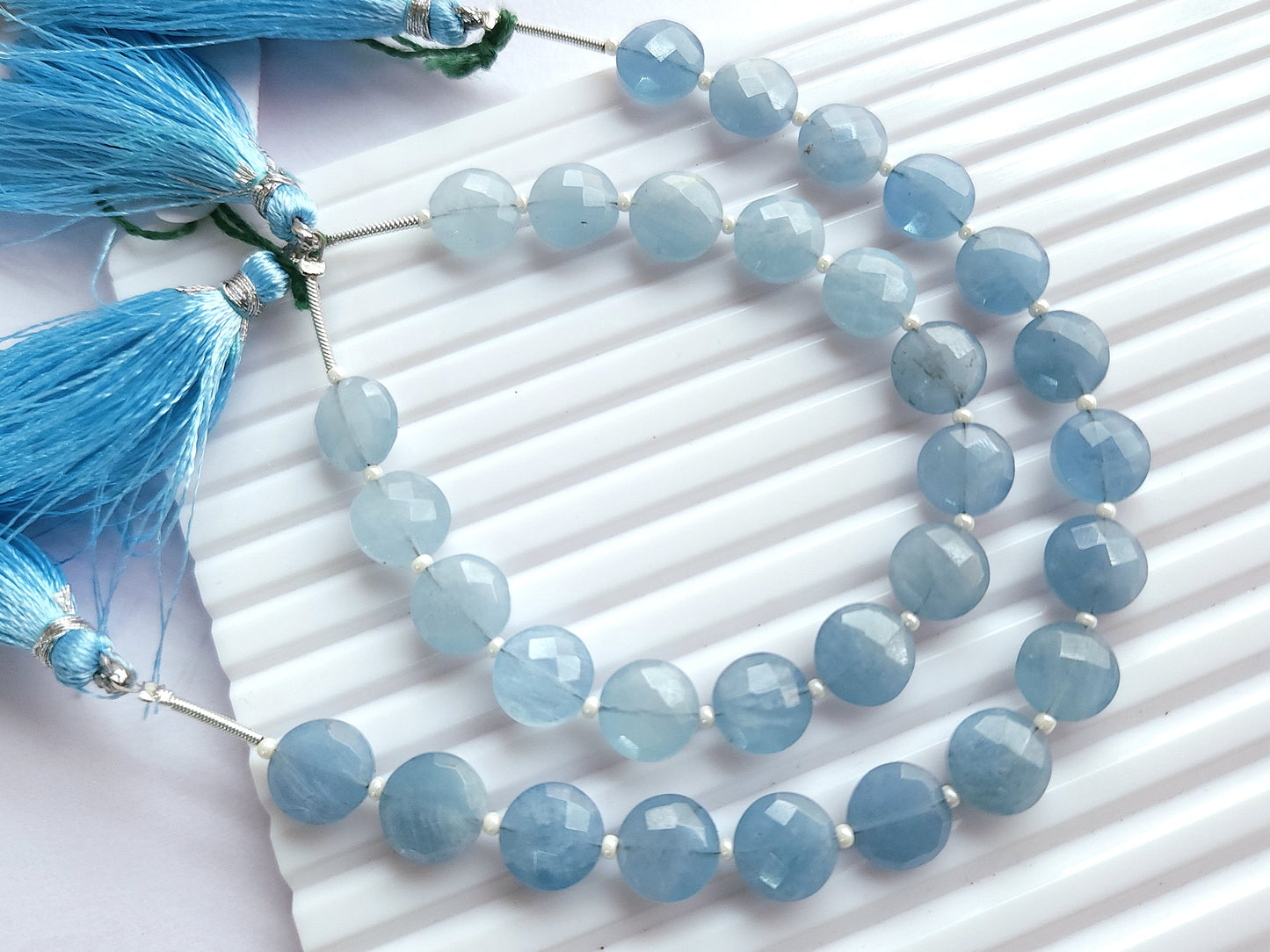 Natural Aquamarine Round Faceted Briolette Beads