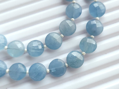 Natural Aquamarine Round Faceted Briolette Beads