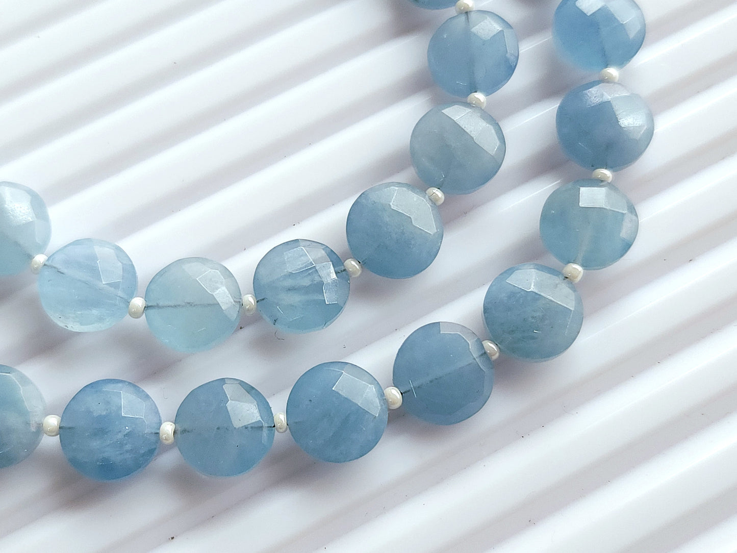 Natural Aquamarine Round Faceted Briolette Beads