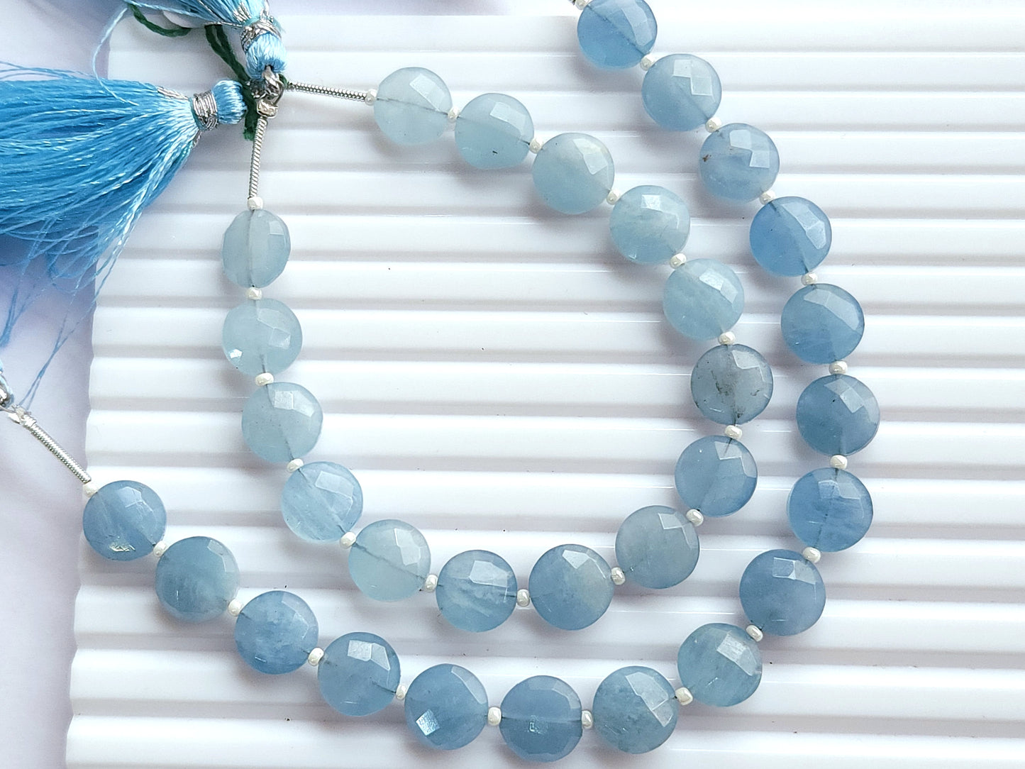 Natural Aquamarine Round Faceted Briolette Beads