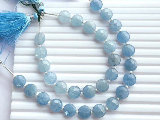 Natural Aquamarine Round Faceted Briolette Beads