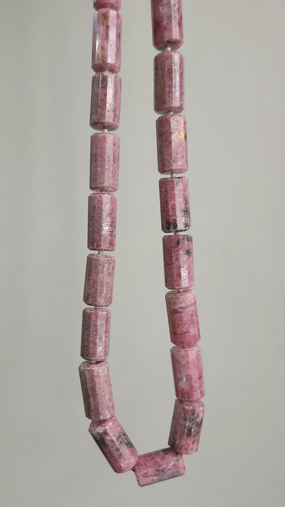 Natural Pink Rhodonite Faceted Cylindrical Beads for Jewelry Making